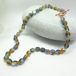 Uranium glass bead necklace with copper toggle